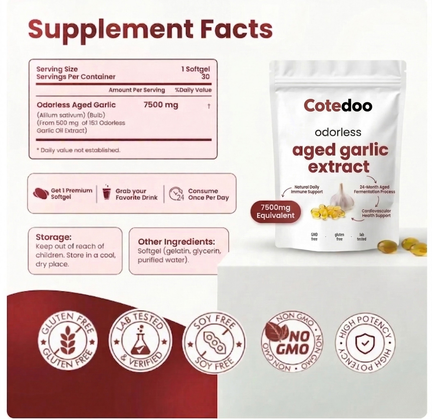 Aged Garlic Extract - 7500mg Odorless Softgels